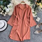 Long-sleeve Diagonal Open-placket Shirtdress