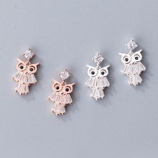 925 Sterling Silver Owl Drop Earring