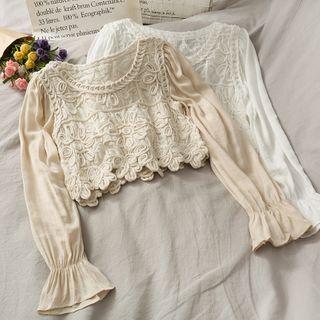 Patchwork Bell-sleeve Crop Top