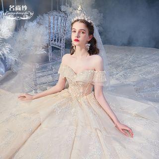 Off-shoulder Glitter Wedding Ball Gown