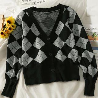 Argyle Slim-fit Cardigan Black - One Size