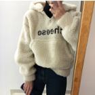 Letter Embroidered Fleece Hoodie White - One Size