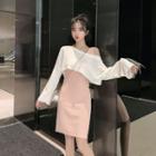 Set: Sleeveless Sheath Knit Dress + Crop Long-sleeve Knit Top