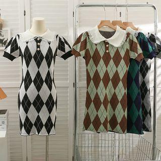 Argyle Lace-trim Mini Polo Dress