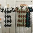 Argyle Lace-trim Mini Polo Dress
