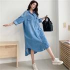 Oversized Long Denim Shirtdress Blue - One Size