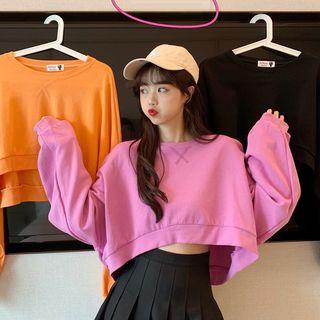 Plain Loose-fit Crop Sweatshirt