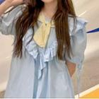 Short-sleeve Frill Trim Smock Dress
