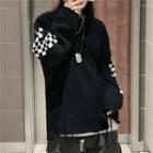 Checkerboard Panel Sweater Black - One Size