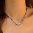 Butterfly Rhinestone Pendant Stainless Steel Choker 1 Pc - Silver - One Size