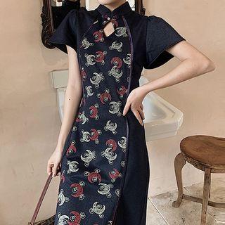 Short-sleeve Crescent Print Qipao
