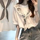 Short-sleeve Mock Two-piece Printed Blouse