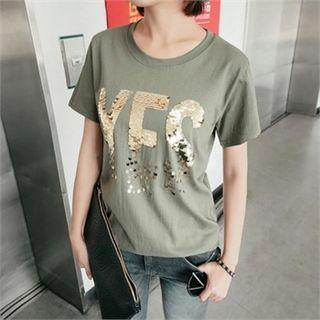 Short-sleeve Sequined-detail T-shirt