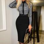 Long-sleeve Print Belted Bodycon Shirtdress