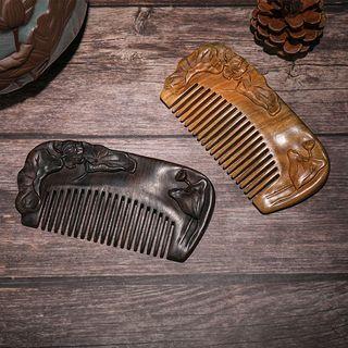 Lotus Engraved Wooden Hair Comb