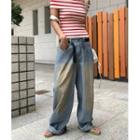 Washed Striped Wide-leg Jeans One Size