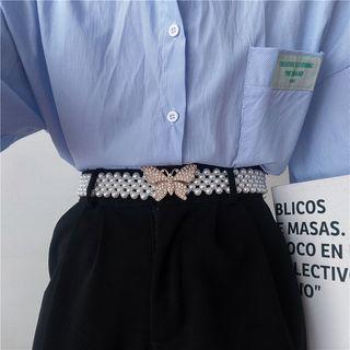 Butterfly Faux Pearl Elastic Belt