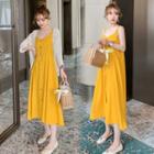 Long-sleeve Open Knit Cardigan + Sleeveless Single Breasted Dress