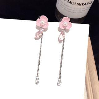 Faux Pearl Flower Dangle Earring 1 Pair - Steel Earrings - Pink - One Size