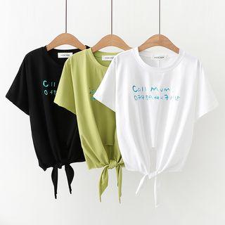 Lettering Tie-waist Short-sleeve T-shirt
