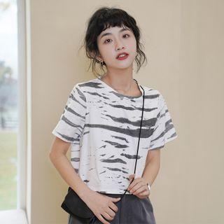 Short-sleeve Tie-dyed T-shirt White & Gray - One Size
