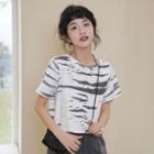 Short-sleeve Tie-dyed T-shirt White & Gray - One Size