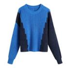 Two Tone Crew Neck Long Sleeve Sweater