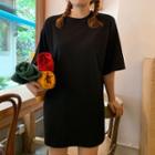 Plain Elbow-sleeve Mini T-shirt Dress
