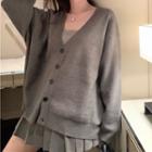 V-neck Cardigan / Pleated Mini Skirt / Ribbed Knit Camisole