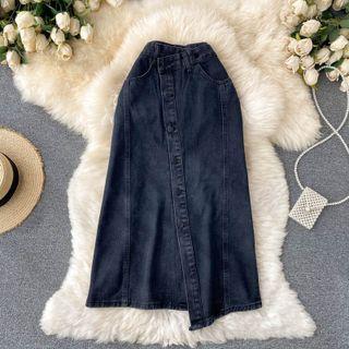 Asymmetrical A-line Denim Skirt Medium Maxi