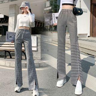 Printed Side-slit Boot-cut Pants