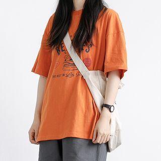 Round Neck Burger Print Oversized Short Sleeve T-shirt