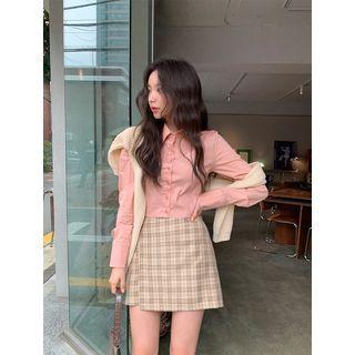 Wide-cuff Plain Crop Shirt