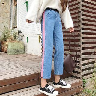 High-waist Color-panel Wide-leg Jeans
