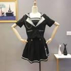 Set: Sailor Collar Short-sleeve Top + Mini A-line Skirt