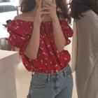 Cherry Print Off-shoulder Blouse Cherry - Red - One Size