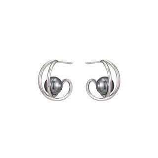 Sterling Silver Fashion Simple Geometric Black Freshwater Pearl Earrings Silver - One Size