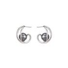 Sterling Silver Fashion Simple Geometric Black Freshwater Pearl Earrings Silver - One Size
