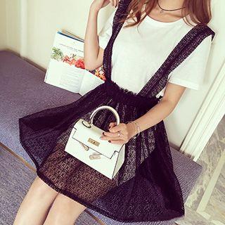 Set: Short Sleeve T-shirt Tunic + Lace Jumper Skirt