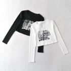 Printed Long-sleeve V-neck Cropped Top