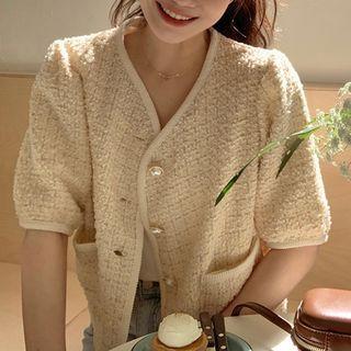 Short-sleeve Button-up Tweed Jacket