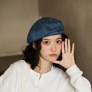 Denim Beret Hat Dark Blue - One Size