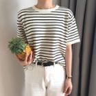Striped Knit Loose-fit Short-sleeve T-shirt
