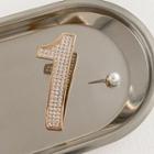 Numerical Rhinestone Faux Pearl Asymmetrical Alloy Earring 1 Pair - Gold - One Size