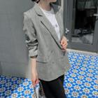 Single-breasted Linen Blend Textured Jacket Gray - One Size