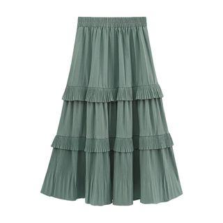 Chiffon Midi A-line Tiered Skirt