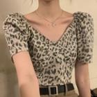 Short-sleeve Leopard Print Cropped T-shirt Leopard - Khaki - One Size