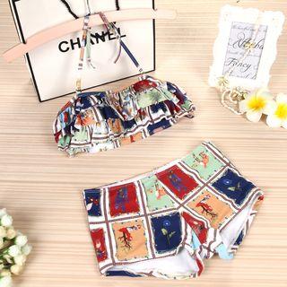 Set: Frill Trim Printed Bikini + Cover-up
