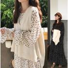 Dotted Puff Long Sleeve Maxi A-line Dress/ Sweater Vest