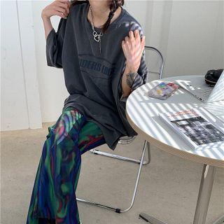 Elbow-sleeve Lettering T-shirt / Print Pants